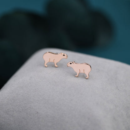Capybara Stud Earrings in Sterling Silver - Cute Animal Earrings  - Pantanal Animal - Fun, Whimsical