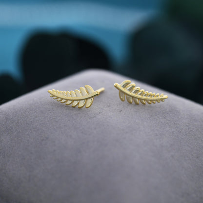 Little Fern Leaf Stud Earrings in Sterling Silver - Silver, Gold or Rose Gold - Plant Earrings - Natured Inspired Earrings - Cute,  Fun