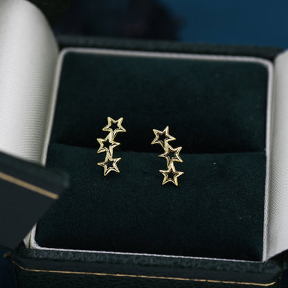 Tiny Open Star Trio Stud Earrings in Sterling Silver, Silver or Gold or Rose Gold, Geometric Tiny Three Star CZ Earrings, Stacking Earrings