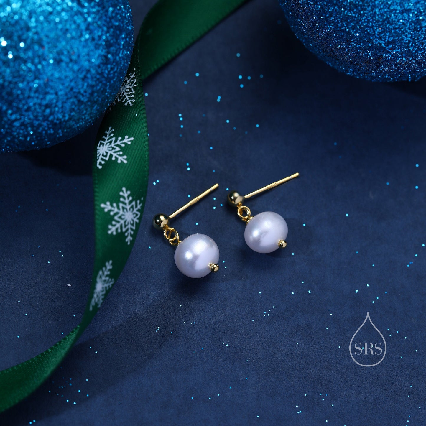Genuine Freshwater Pearl Drop Earrings in Sterling Silver, Delicate Keshi Pearl Earrings, Pearl Stud Dangle Earrings