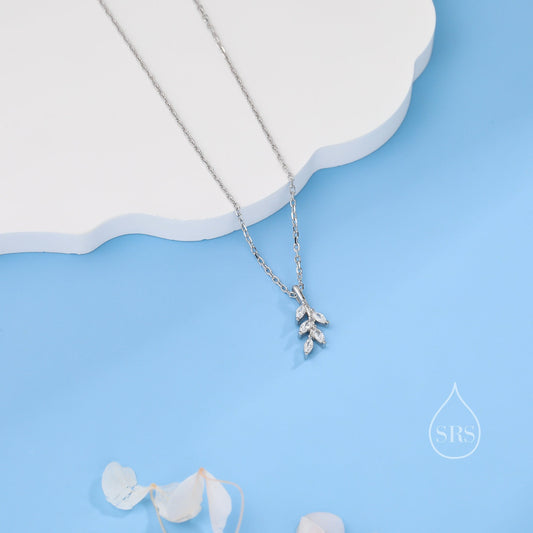 Tiny Little CZ Leaf Pendant Necklace in Sterling Silver,  Olive Leaf Necklace, Olive Branch Necklace, Nature Inspired