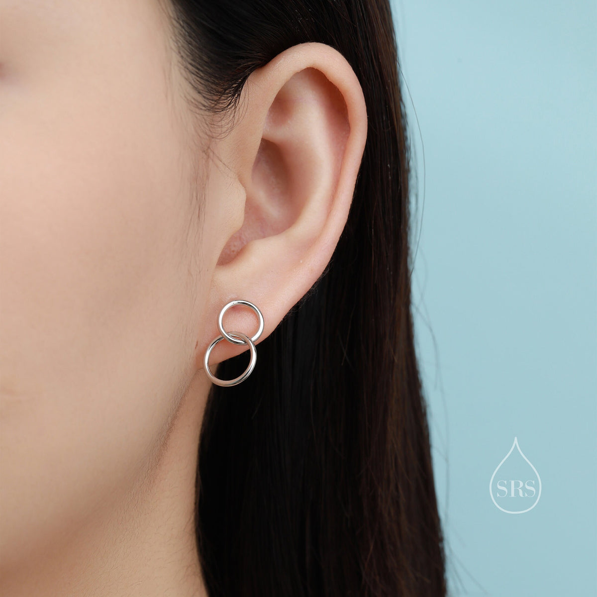 Interlinking Double Ring Drop Stud Earrings