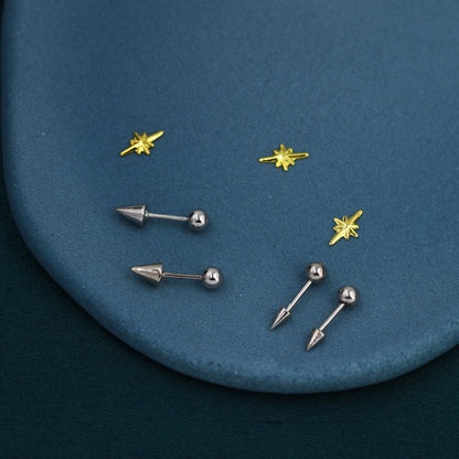 Spike Screw Back Earrings in Sterling Silver, Spike Barbell Earrings with Moonstone, Silver or Gold , Spike Screwback Earrings