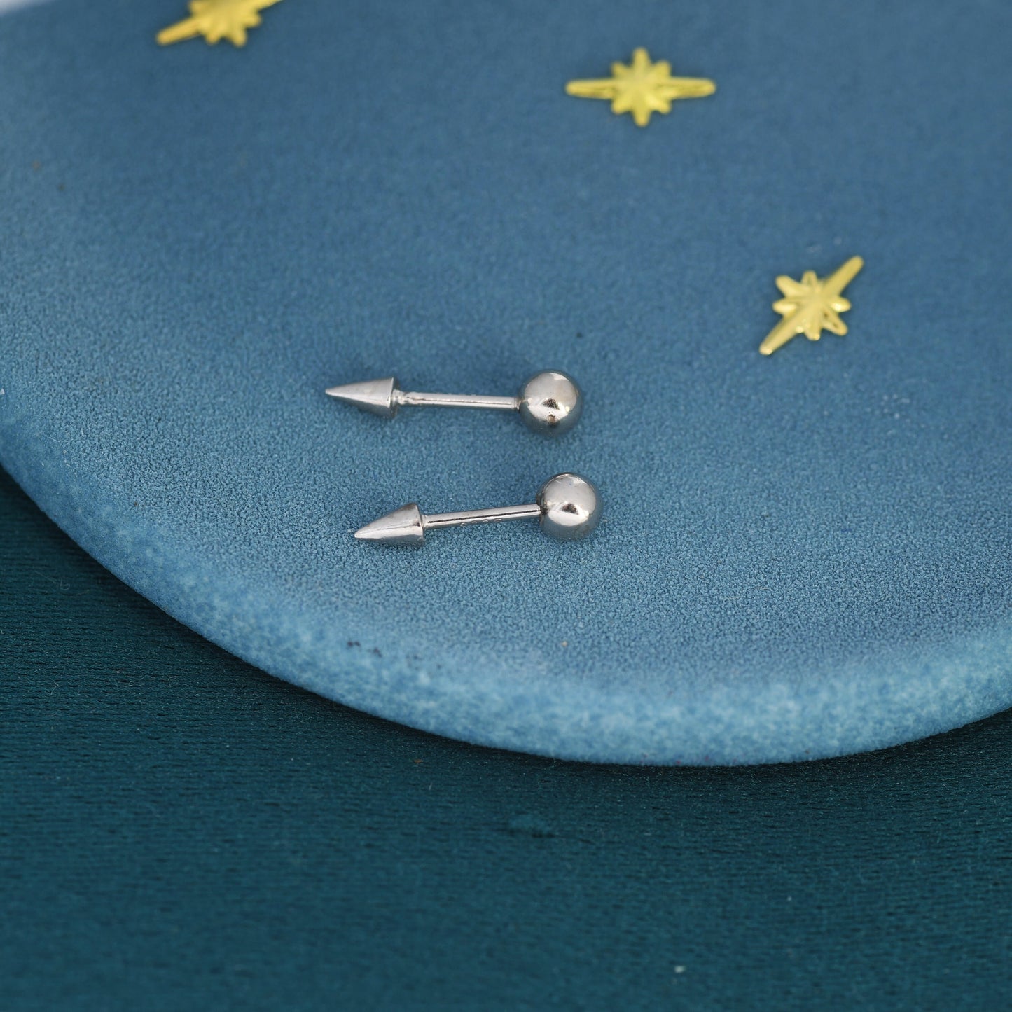 Spike Screw Back Earrings in Sterling Silver, Spike Barbell Earrings with Moonstone, Silver or Gold , Spike Screwback Earrings