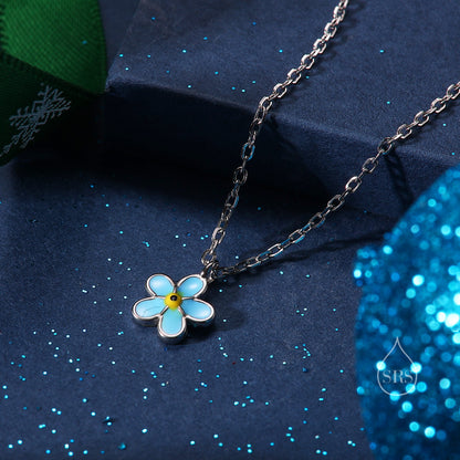 Sterling Silver Tiny Little Forget-me-not Flower Pendant Necklace, Flower Necklace, Forget-me-not Necklace, Forget me not Pendant Necklace