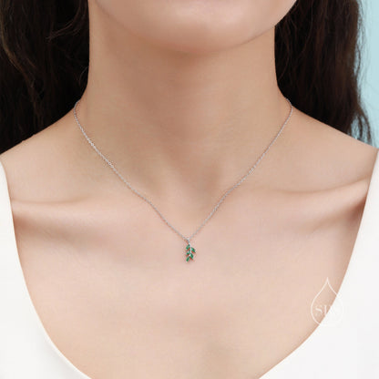 Tiny Little Emerald Green CZ Leaf Pendant Necklace in Sterling Silver,  Olive Leaf Necklace, Olive Branch Necklace, Nature Inspired
