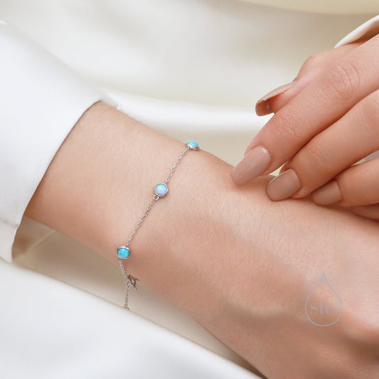 Delicate Opal Bracelet in Sterling Silver, Available in Blue Opal or White Opal, Silver or Gold, Silver Opal Bracelet