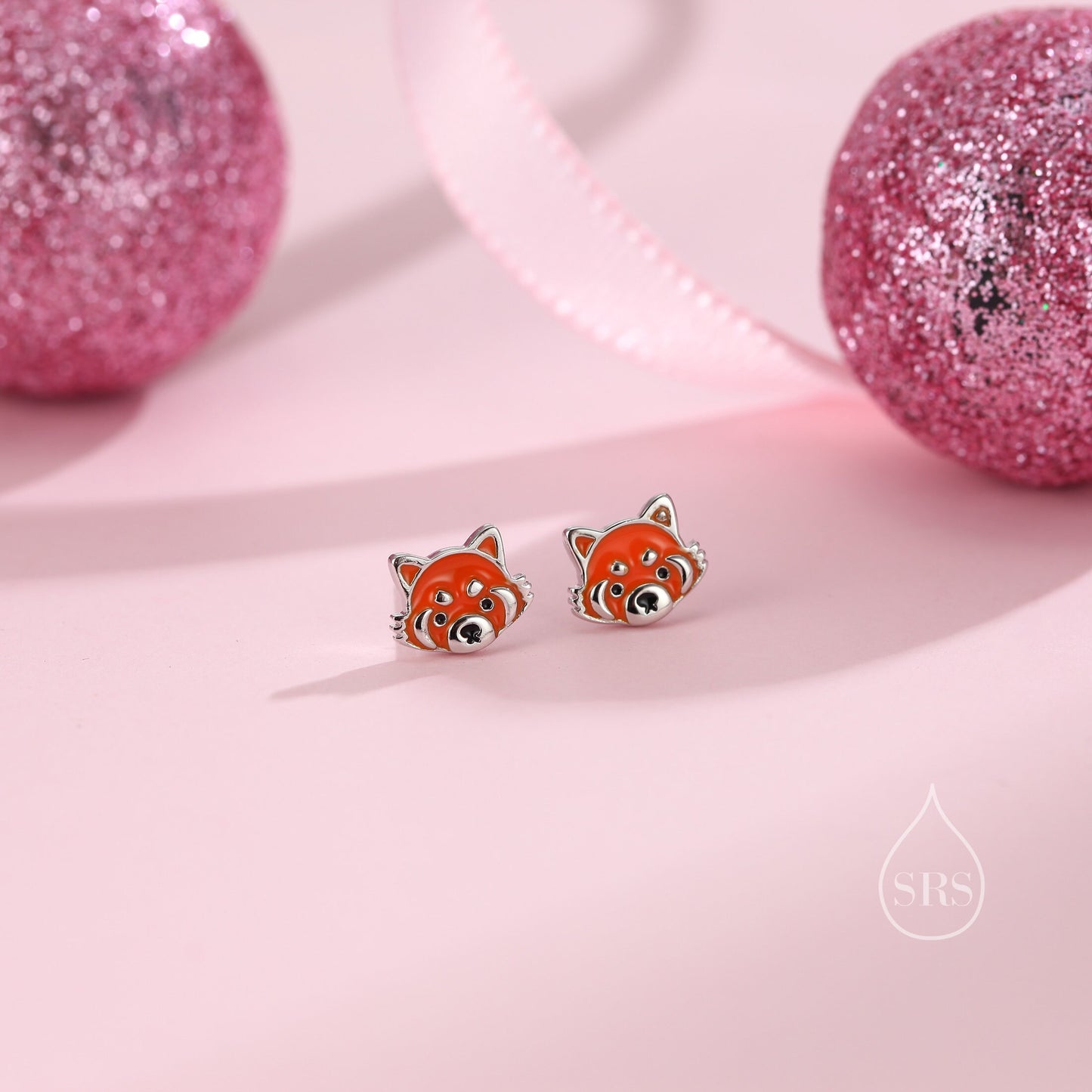 Enamel Red Panda Stud Earrings in Sterling Silver, Red Panda Stud, Red Panda Earrings, Panda Bear Earrings