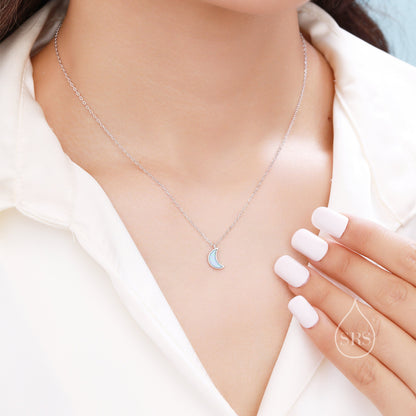 Extra Tiny Opal Moon Necklace in Sterling Silver, Silver or Gold or Rose Gold, Blue Opal or White Opal Necklace