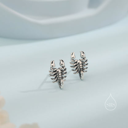 Tiny Scorpion Stud Earrings in Sterling Silver, Oxidised Finish, Scorpion Earrings