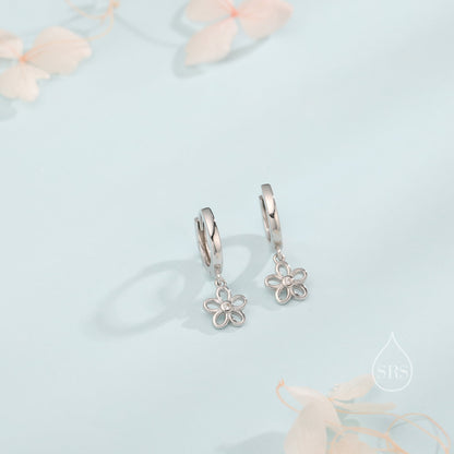 Forget Me Not Flower Huggie Hoop Earrings in Sterling Silver, Silver, Gold or Rose Gold, Tiny Flower Hoops