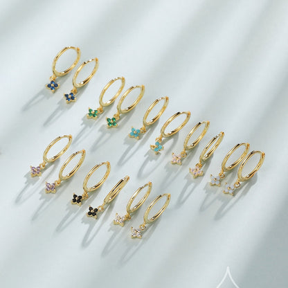 Extra Tiny Hydrangea Flower CZ Huggie Hoop Earrings in Sterling Silver, Silver or Gold, Green, Blue, Pink, Purple or Clear CZ
