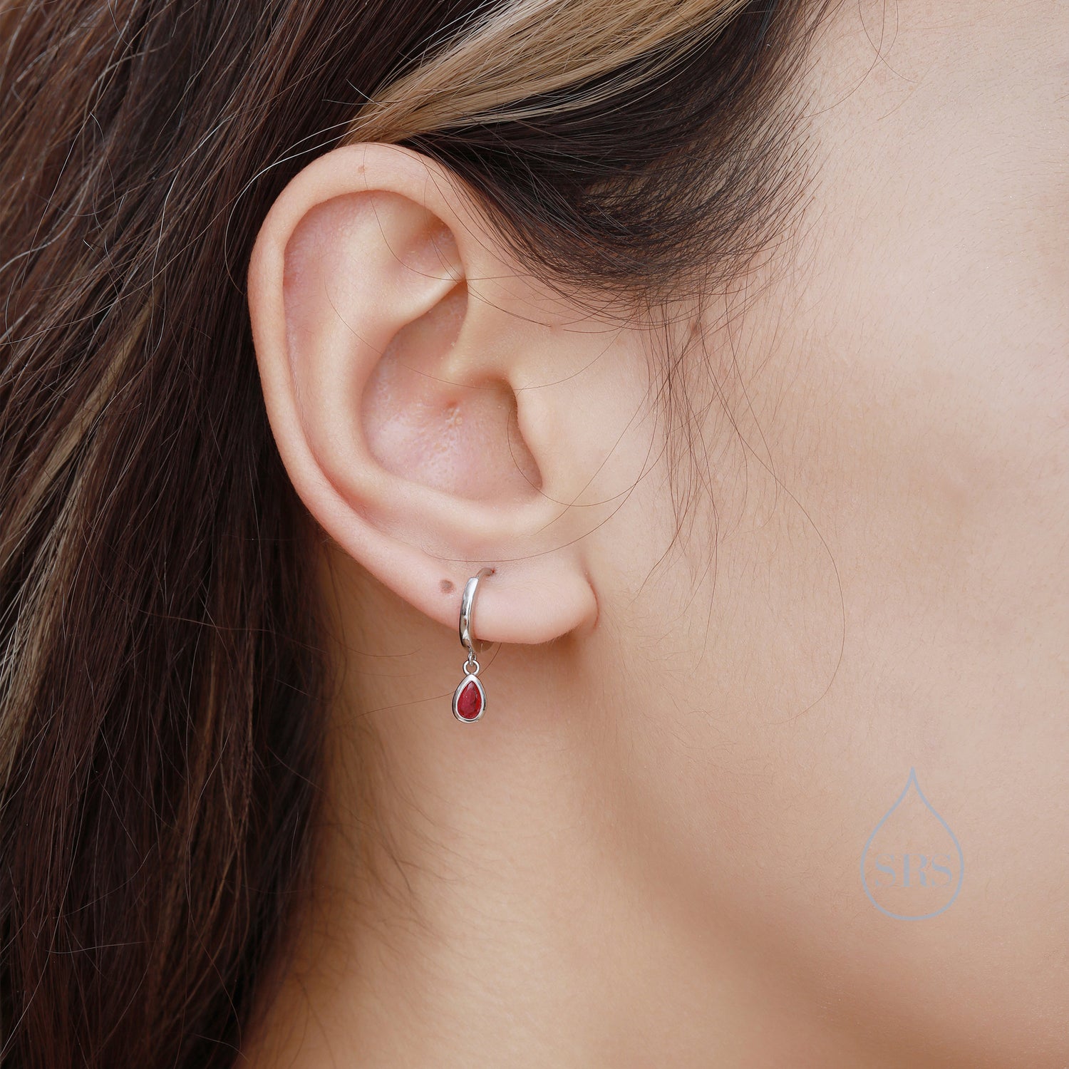 Tiny Droplet CZ Huggie Hoop Earrings in Sterling Silver, Silver or Gold, Geometric Hoop Earrings, Green, Blue, Pink, Purple or Clear CZ