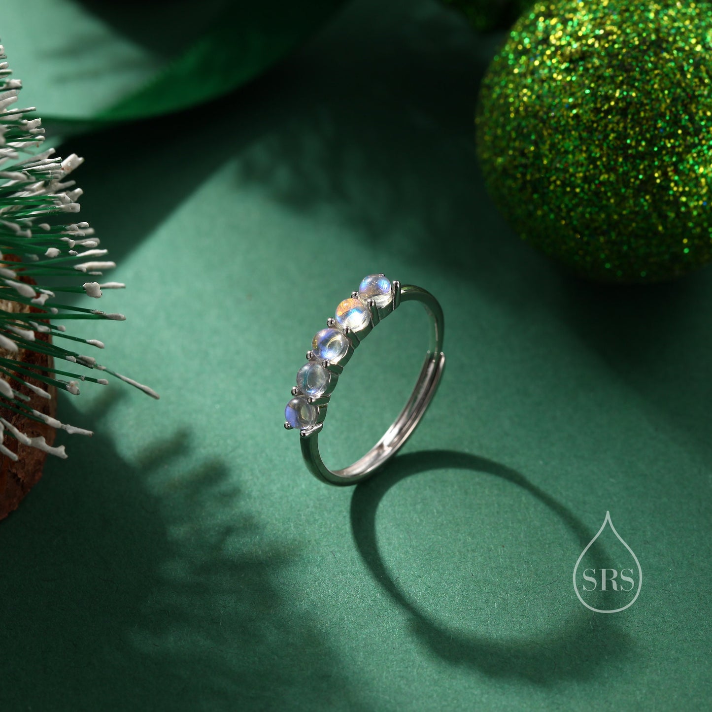 Moonstone Half Infinity Ring in Sterling Silver, Adjustable Size, Moonstone Ring,  Lab Moonstone Prong Ring