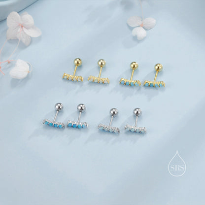 Tiny Opal Curved Bar Screw Back Earrings in Sterling Silver, Silver or Gold,  White Opal or Blue Opal Screw Back Earrings, Fire Opal