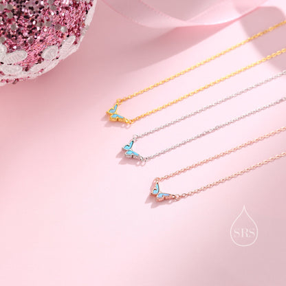 Extra Tiny Opal Butterfly Necklace in Sterling Silver, Silver or Gold, Blue Opal or White Opal Necklace