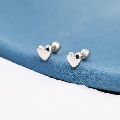 Extra Tiny Heart Barbell Earrings in Sterling Silver, Silver or Gold, Available in Three Sizes, Screw Back Heart Earrings, Screwback Earring