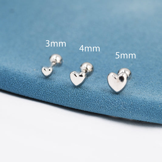 Extra Tiny Heart Barbell Earrings in Sterling Silver, Silver or Gold, Available in Three Sizes, Screw Back Heart Earrings, Screwback Earring