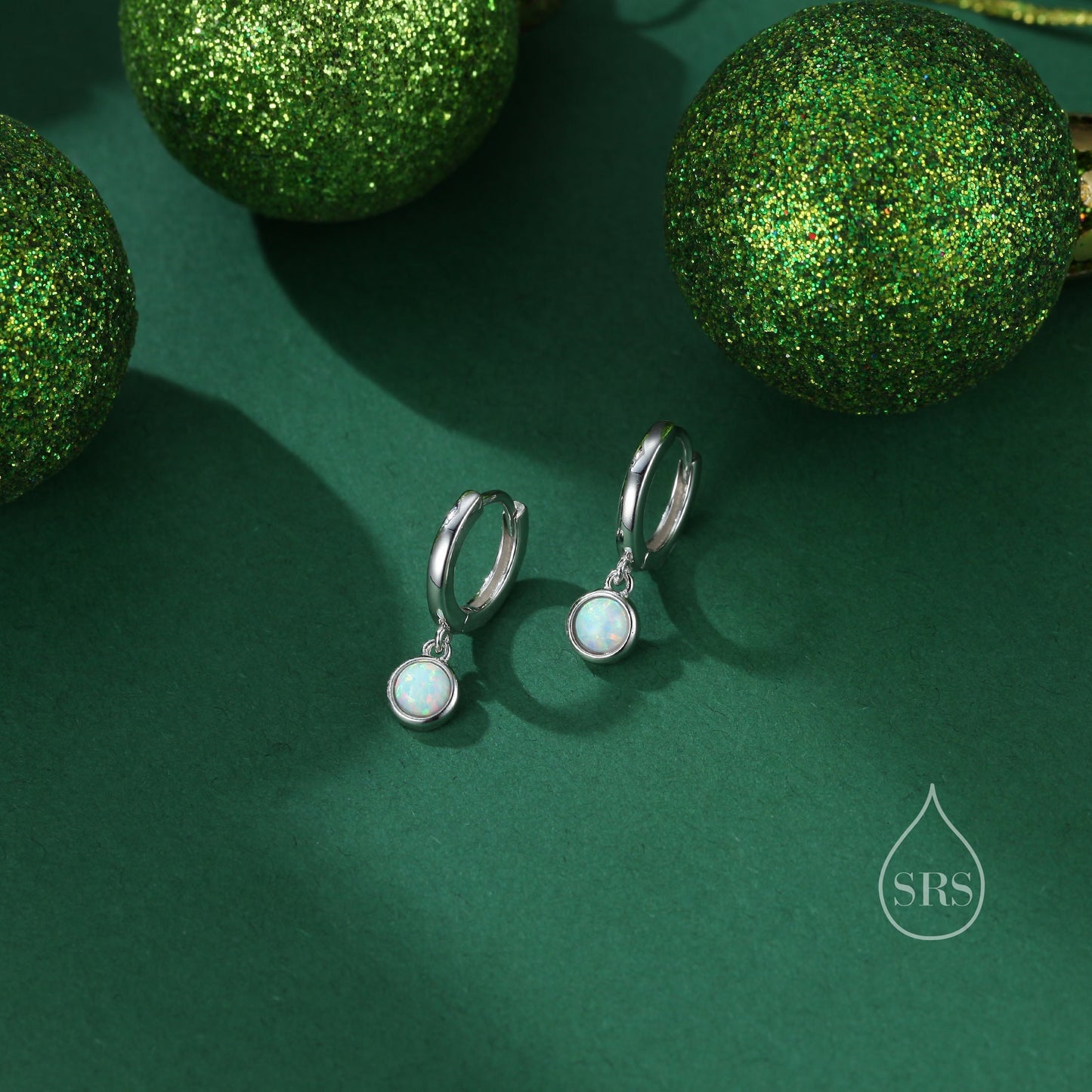 Sterling Silver Dangling 4mm Opal Hoop Earrings, Blue Opal or Fire Opal Charm Dangle Hoop Earrings, Silver or Gold