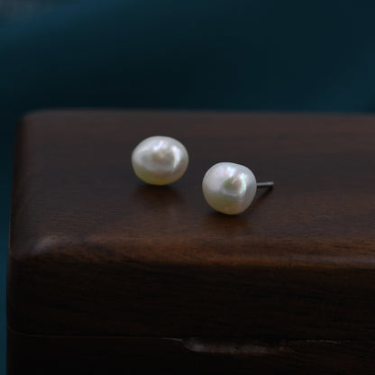 Keshi Pearls Drop Stud Earrings in Sterling Silver, Baroque Pearl, Genuine Freshwater Pearls Earrings, Simple and Minimalist, Contemporary