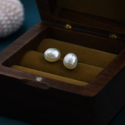 Keshi Pearls Drop Stud Earrings in Sterling Silver, Baroque Pearl, Genuine Freshwater Pearls Earrings, Simple and Minimalist, Contemporary