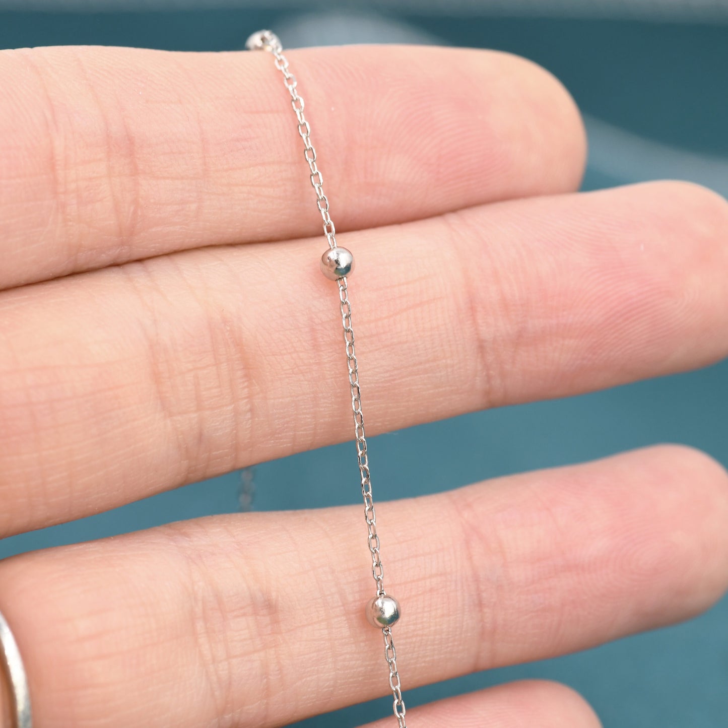 Beaded Choker Necklace in Sterling Silver, Delicate Satellite Ball Chain Necklace, Short Necklace
