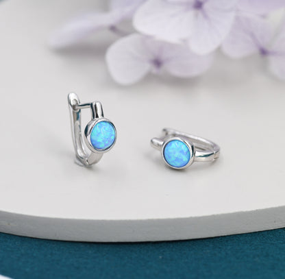 Blue Opal Huggie Hoop Earrings in Sterling Silver, Silver or Gold, 5mm Opal Lever Hoops, Opal Hoops, Simulated Opal Hoops, Fire Opal Hoops