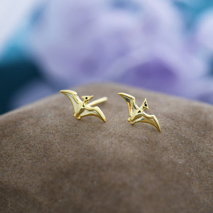 Pterodactyl Studs Pterosaurs Flying Dinosaur Earrings in Sterling Silver - Extra Tiny - Dinosaur Stud - Dino Stud - Cute,  Fun, Whimsical