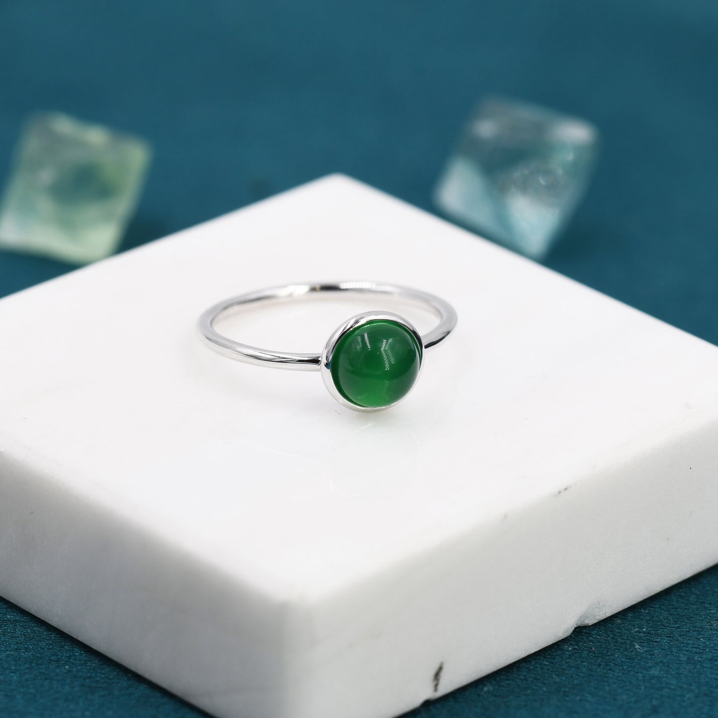 Genuine Green Onyx Ring in Sterling Silver, US 5 - 8, Natural Onyx Ring, Tiny Jade Ring?6mm Onyx Stone