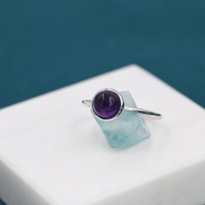 Genuine Purple Amethyst Ring in Sterling Silver, US 5 -8, Natural Dark Amethyst Ring, Tiny Jade Ring?6mm Amethyst Stone, February Birthstone