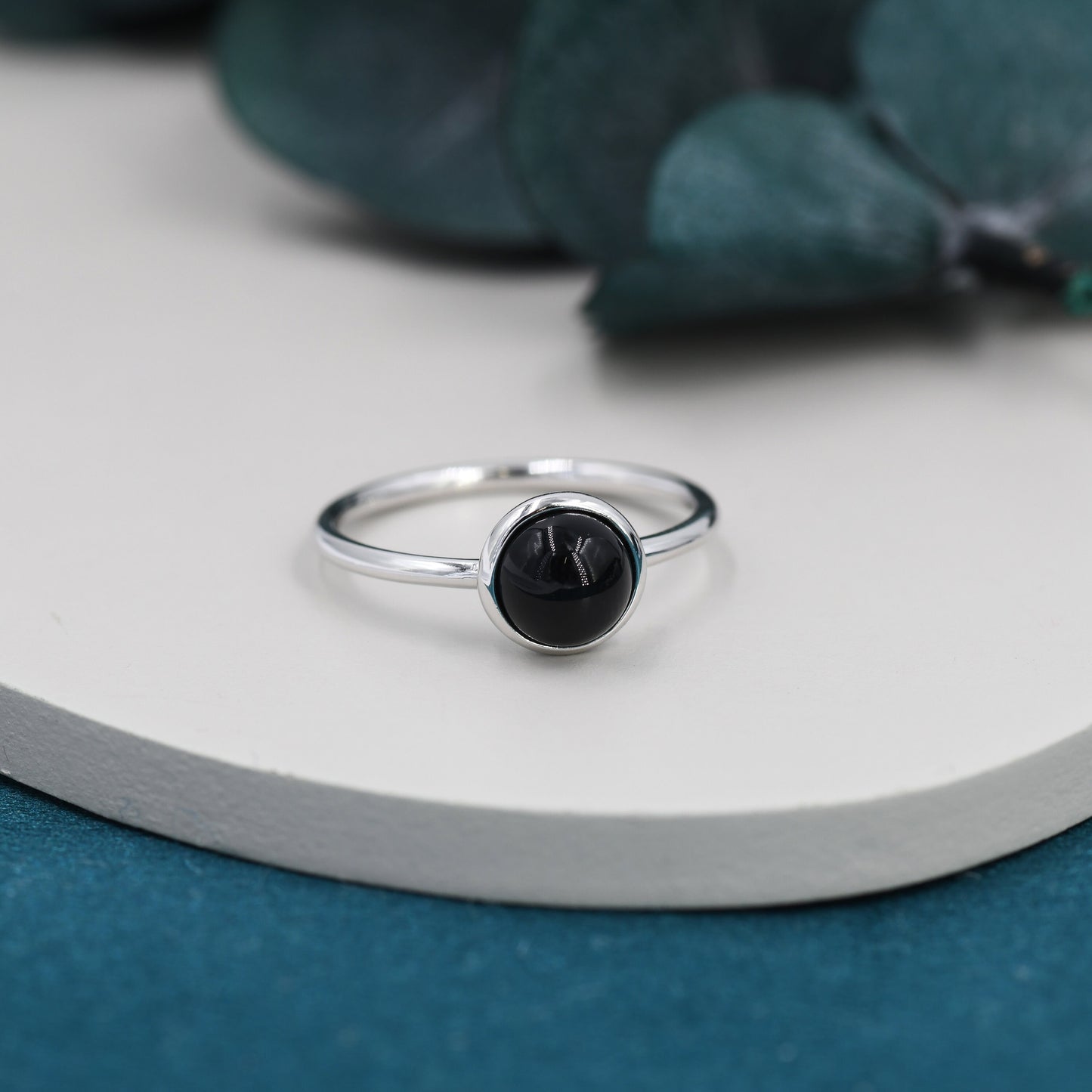 Genuine Black Onyx Ring in Sterling Silver, US 5 - 8, Natural Black Onyx Ring, 6mm Black Onyx Ring