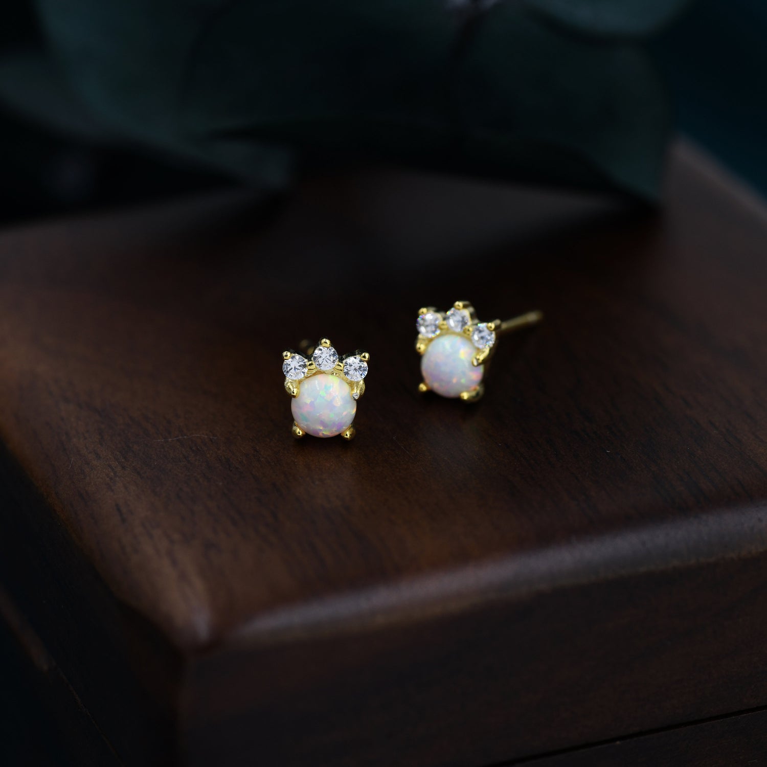Tiny White Opal with CZ Stud Earrings in Sterling Silver, Silver or Gold, Vintage Inspired Design, Opal Crown Earrings Crown Stud