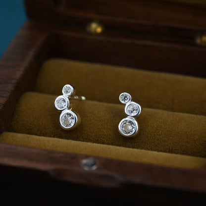 Small Pair CZ Crystal Trio Stud Earrings, Dot Earrings, Sparkly Earrings, Minimalist Extra Small earrings
