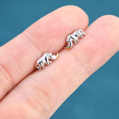 Rhino Stud Earrings in Sterling Silver, Rhinoceros Stud, Safari Earrings, Africa, Nature Inspired, Two Tone Earrings