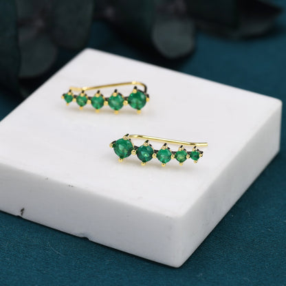 Emerald Green CZ Crawler Earrings in Sterling Silver, Silver or Gold, Dotted Ear Crawlers, Dots Crawler, Bobble Crawlers