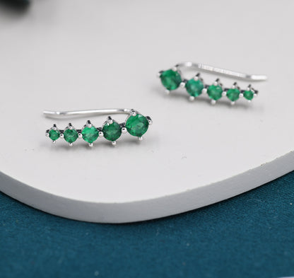 Emerald Green CZ Crawler Earrings in Sterling Silver, Silver or Gold, Dotted Ear Crawlers, Dots Crawler, Bobble Crawlers