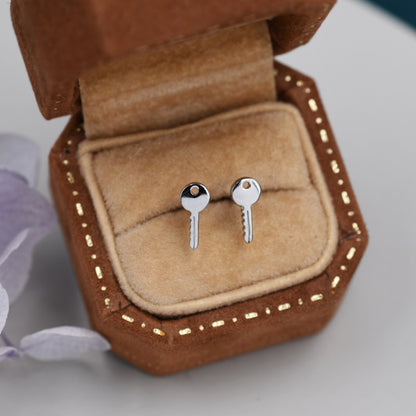 Extra Tiny Key Stud Earrings in Sterling Silver, Silver, Gold or Rose Gold, Small Key Earrings, Stacking Earrings