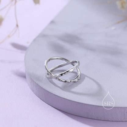 Hammered Cross Ring in Sterling Silver Cross Ring, X Ring, Crossover Ring, Geometric and Minimalist Ring, Size US 5 - 8