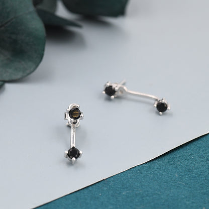 Double Black CZ Ear Jacket in Sterling Silver,  Silver or Gold, Front and Back Earrings, Two Part Earrings