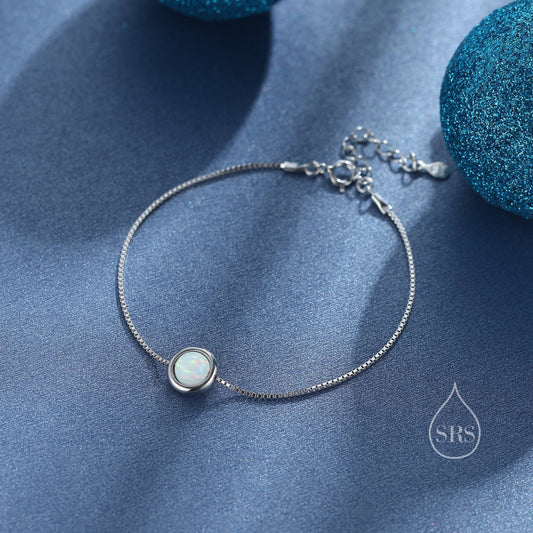 White Opal Planet Beaded Bracelet in Sterling Silver, Beaded Halo Bracelet, Space Bracelet