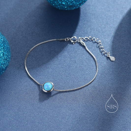 Blue Opal Planet Beaded Bracelet in Sterling Silver, Beaded Halo Bracelet, Space Bracelet