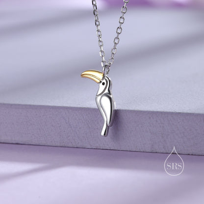 Tiny Toucan Bird Pendant Necklace in Sterling Silver, Cute Bird Necklace, Silver Bird Necklace