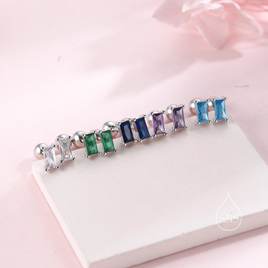 Tiny Baguette CZ Stud Earrings in Sterling Silver, Silver or Gold, Prong Set, Geometric CZ Earrings, Stacking Earrings