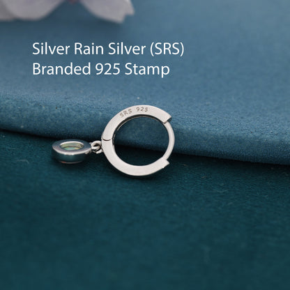 Sterling Silver Dangling Oval  Blue Opal Hoop Earrings,  Blue Opal Charm Dangle Hoop Earrings, Silver or Gold