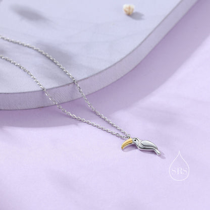 Tiny Toucan Bird Pendant Necklace in Sterling Silver, Cute Bird Necklace, Silver Bird Necklace