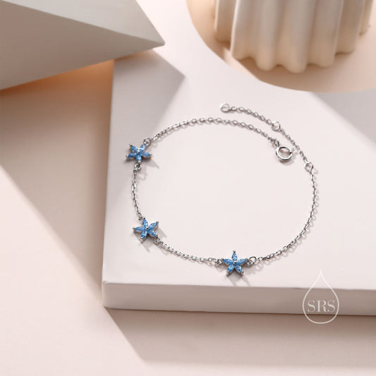 Tiny CZ Flower Bracelet in Sterling Silver, Silver or Gold , Available in 4 Colours, Silver or Gold, Marquise Flower Bracelet