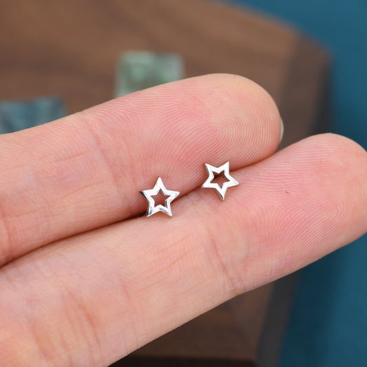 Very Tiny Sterling Silver Tiny Little Open Star Cutout Stud Earrings, Silver, Gold or Rose Gold, Cute and Fun Jewellery