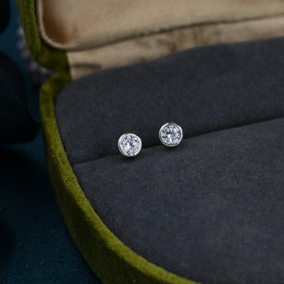 Sterling Silver Solitaire CZ Stone (Simulated Diamond) Crystal Stud Earrings, 3mm and 4mm, Single CZ Stud, Classic CZ Stud