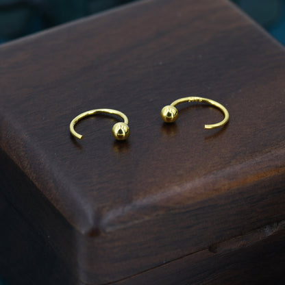 Minimalist Ball Huggie Hoop Threader Earrings in Sterling Silver, Silver or Gold, Bar Pull Through Open Hoop Earrings