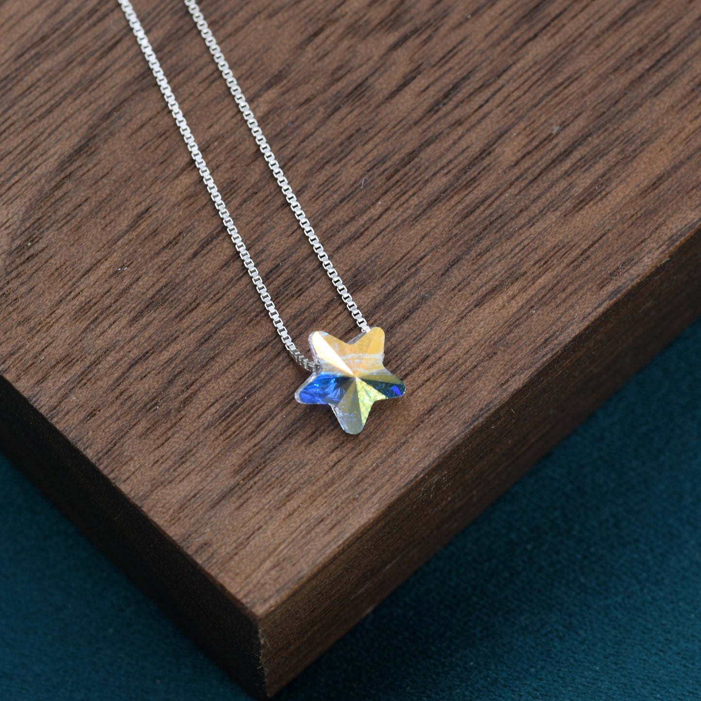 AB Crystal Star Pendant Necklace in Sterling Silver,  Colour Changing Aurora Crystal Necklace, Aurora Crystal, AB Crystal